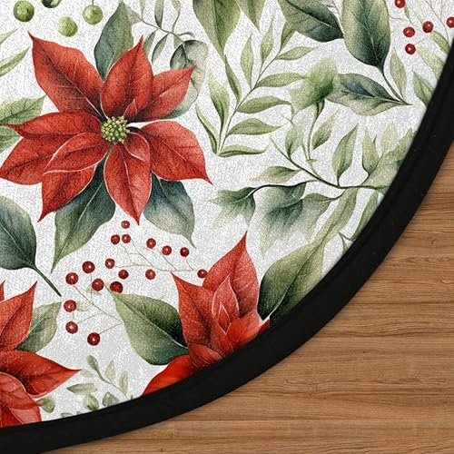 Miniatura 3 de Christmas Poinsettia Red Holly (03) Round Area Rug 3ft Machine Washable Circular Rugs for Dining Room Table Bedroom Playroom Throw Rugs for Dog
