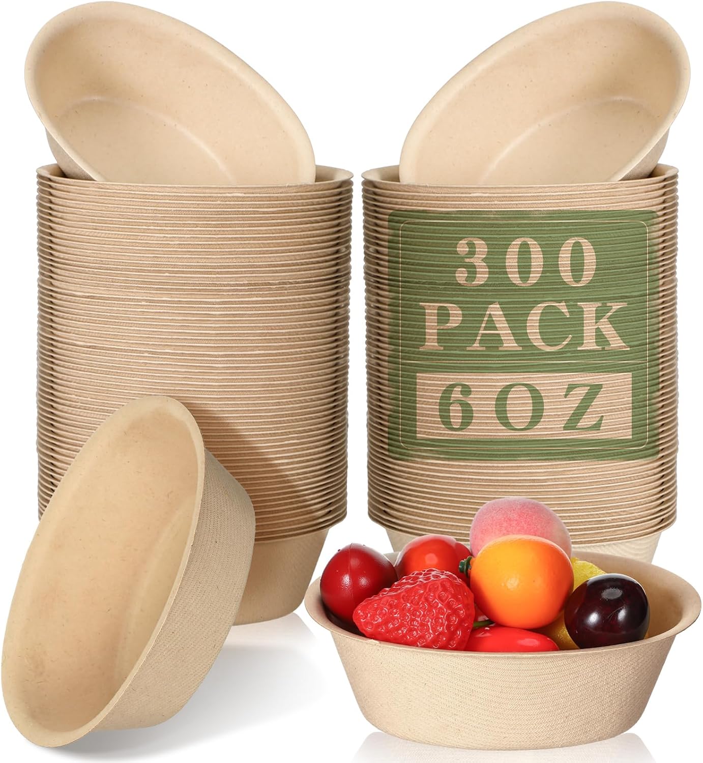 Dandat 6 oz Paper Bowls Bulk Disposable Small Bowls for Soup, Ice Cream, Dessert, Salad, Pasta, Party, Picnic & Pet Food (300 Pcs)