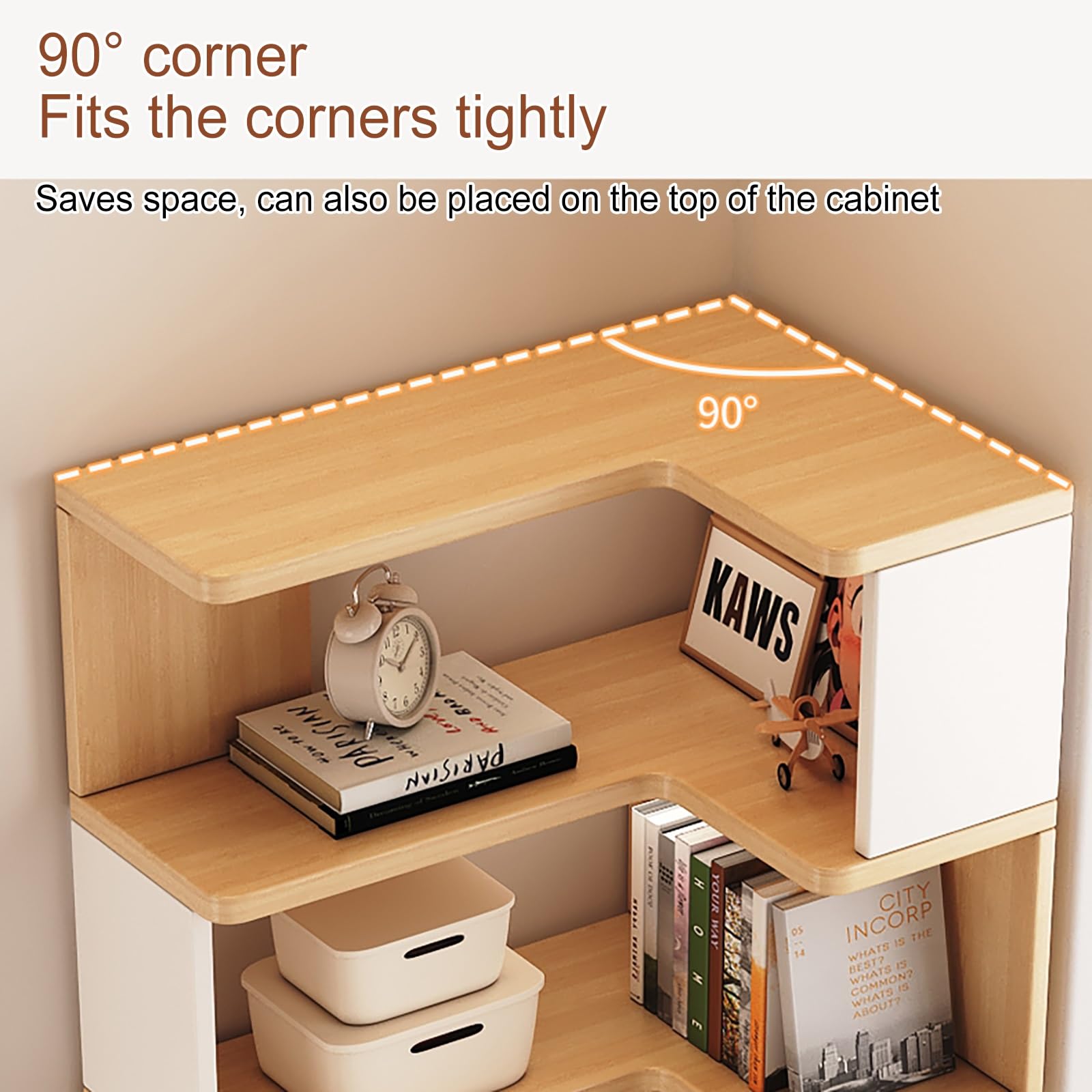 Libreria Angolare A L In Legno - 5/6/7 Ripiani, Moderna Per Casa, Ufficio O Camera Da Letto - Foto 3