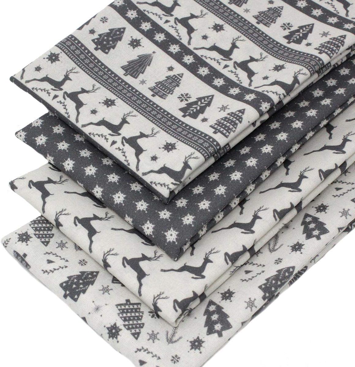 4 Fat Quarters Bundle – Scandi Christmas – Grey 100% Organic Cotton Fabric with Vintage Style Scandi Designs (Includes Free Patchwork Pattern by Overdale Fabrics)