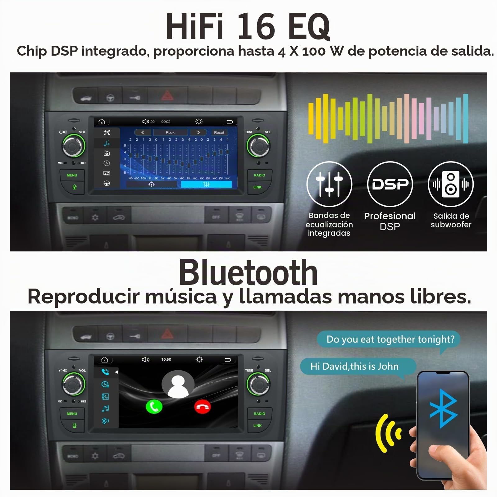 Bluetooth con Inalámbrico CarPlay Android Auto Pantalla para Fiat Punto 2005-2009 Fiat Linea 2007-2011 Radio Coche