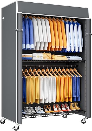 Miniatura 11 de P8C - Perchero resistente (con diseño de ancho extendido) para colgar ropa con ruedas bloqueables, 51.2 pulgadas de ancho x 15.8 pulgadas de Estante