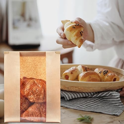 Miniatura 4 de 50 bolsas de pan de papel kraft de 14 x 8.3 x 3.5 pulgadas, bolsas grandes de papel para pan, bolsas de galletas, bolsas de café, bolsas de