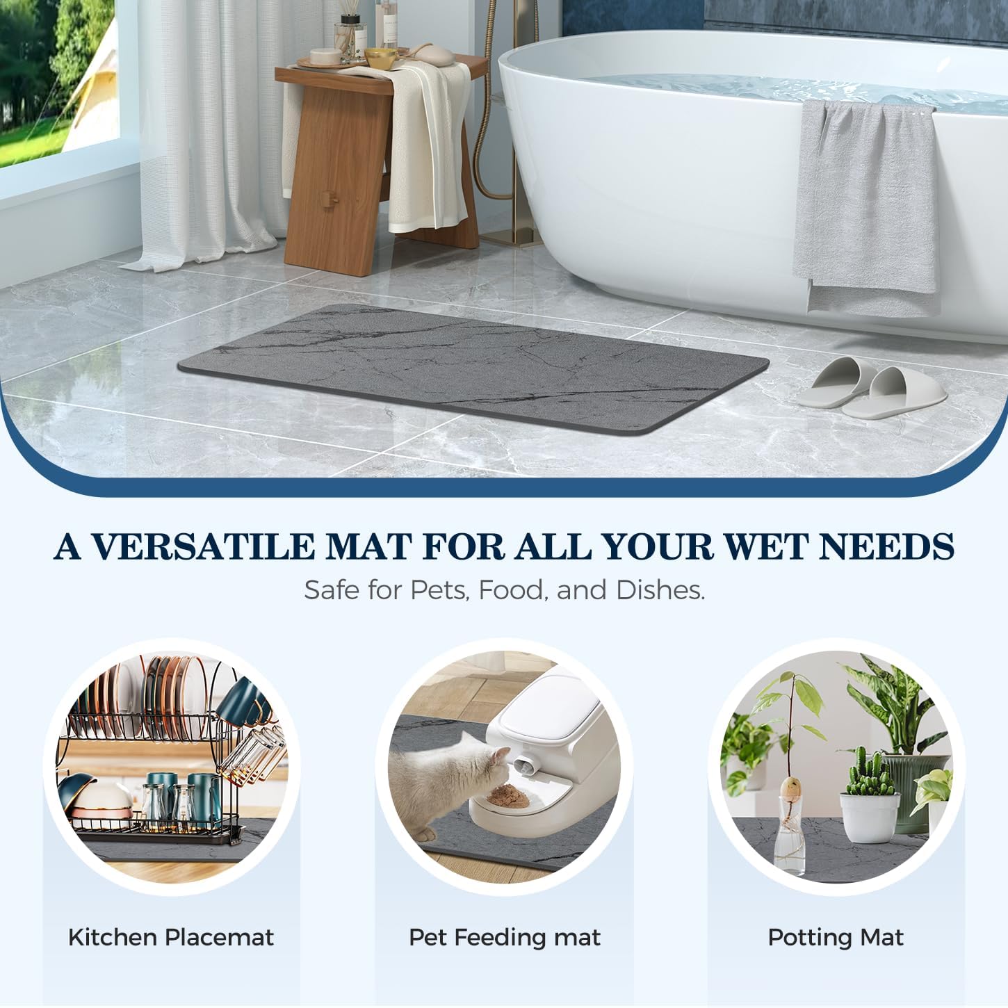 Stone Bath Mat Quick Dry Bath Stone Mat for Bathroom Floor Diatomaceous Earth Diatomite -Super Absorbent,Natural, Easy to Clean Grey - Image 4