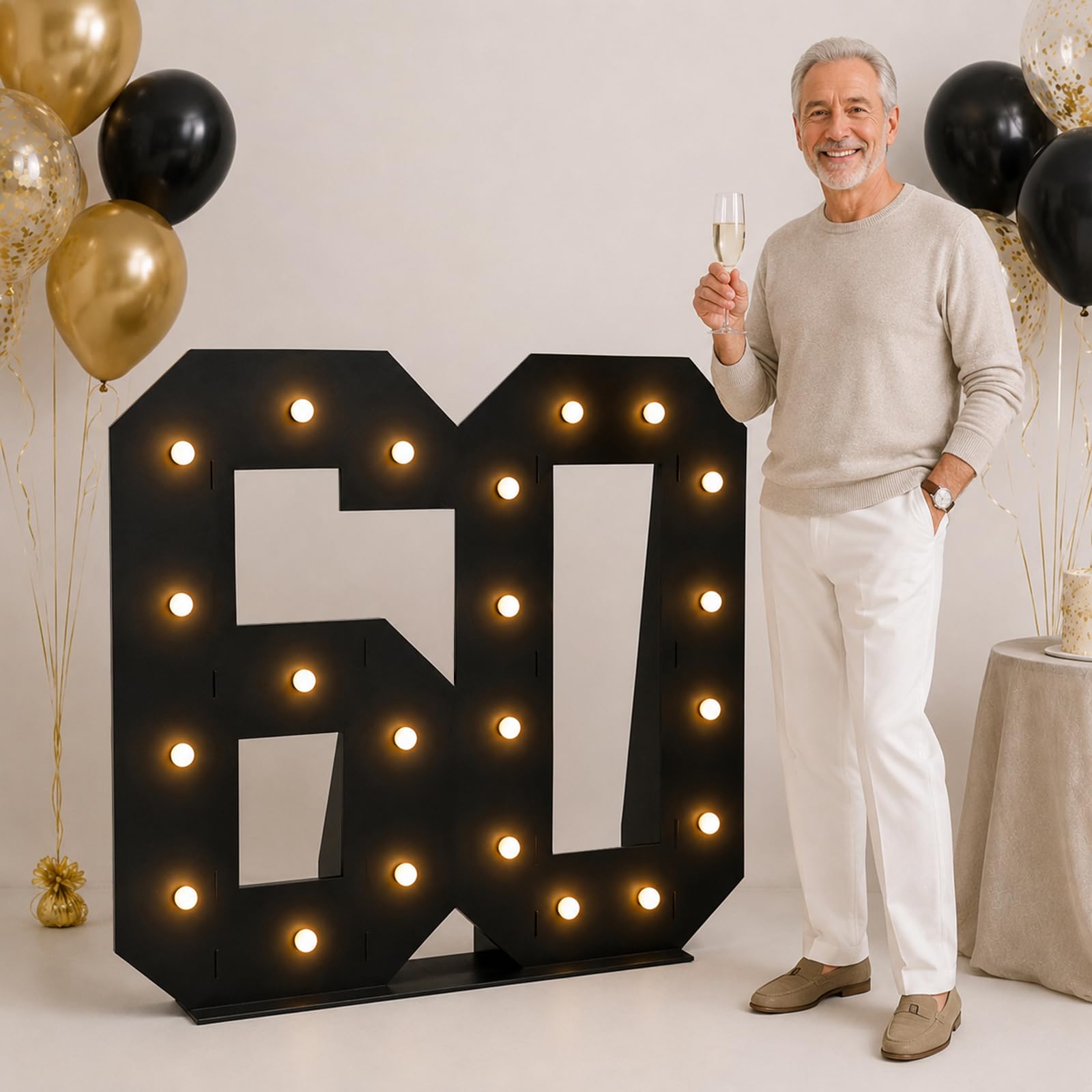 Chiffres 60 lumineux géants stables grâce au sac d'eau lesté pour grand décor