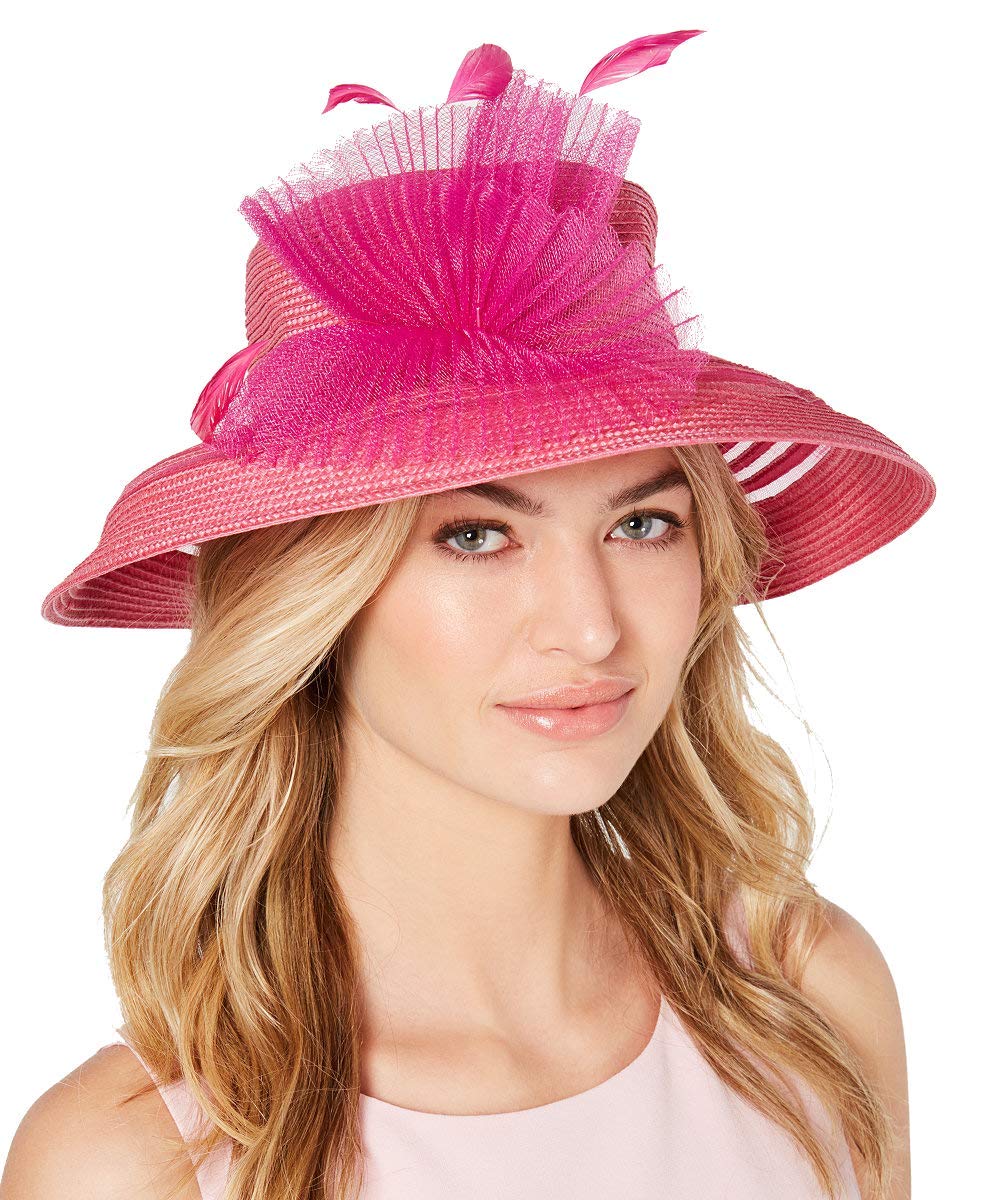 August HatsWomens Sheer-Stripe Romantic Hat (Fuchsia, One Size)