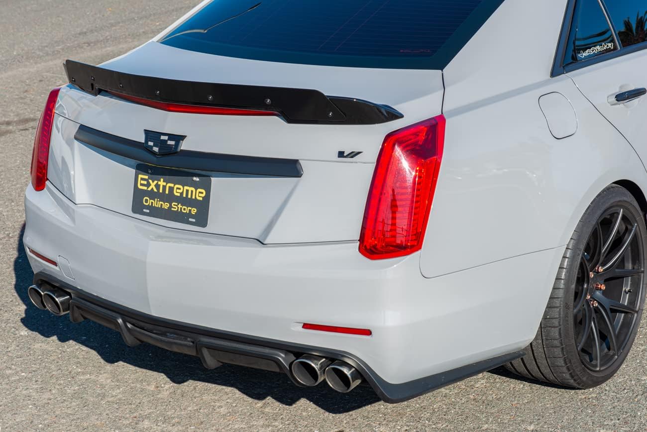 for 2016-2019 Cadillac CTS Base Models | Carbon Package Style Rear Trunk Lid Wing Wickerbill Spoiler (ABS Plastic - Painted Glossy Black)