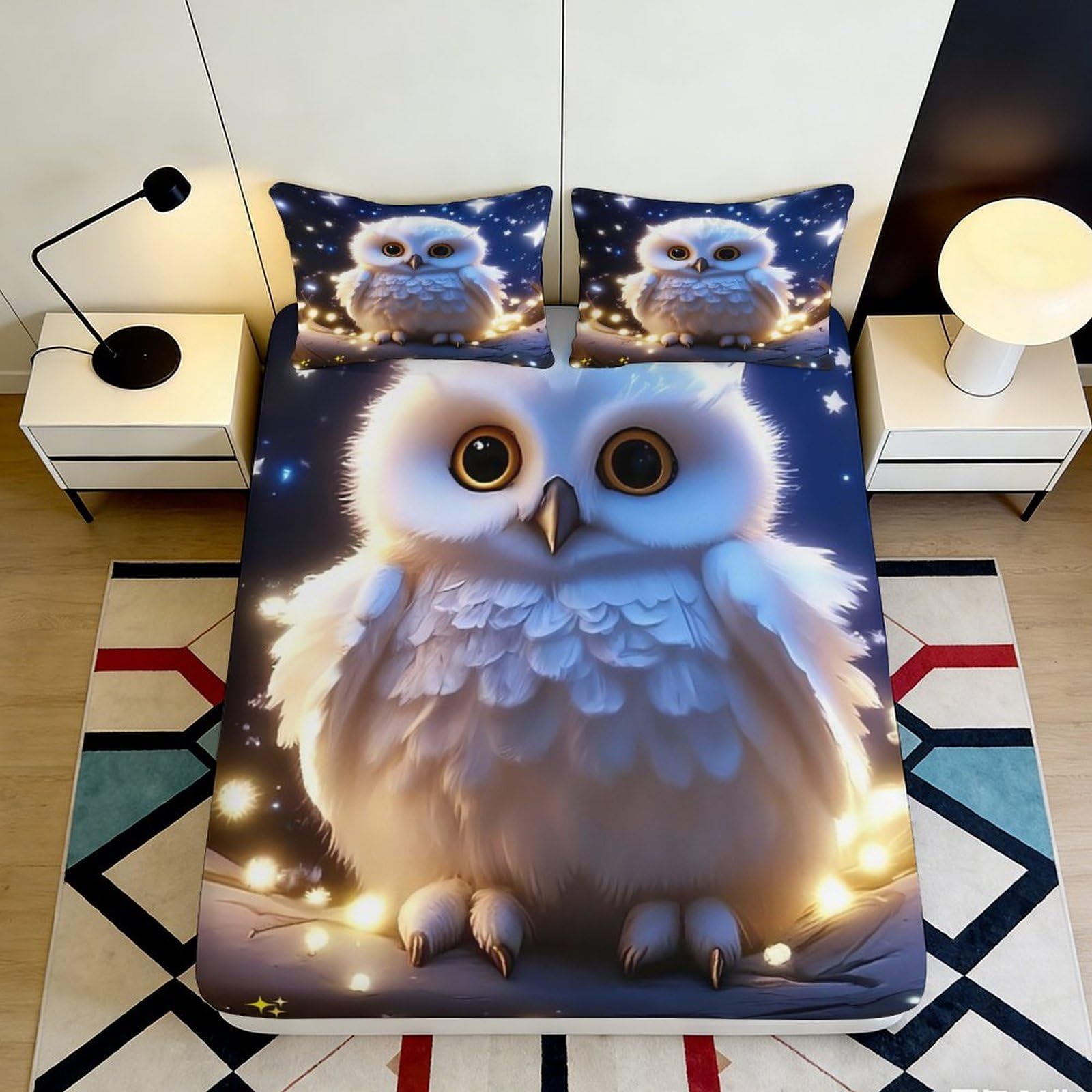 Decorative Owl Fitted Sheet 3D Printed, Microfiber soft touch, Bed Cover for main bedroom, wrinkle resistant, apartment bedding, easy to remove, dustproof, home decor, 100-120cm 90x200x25cm