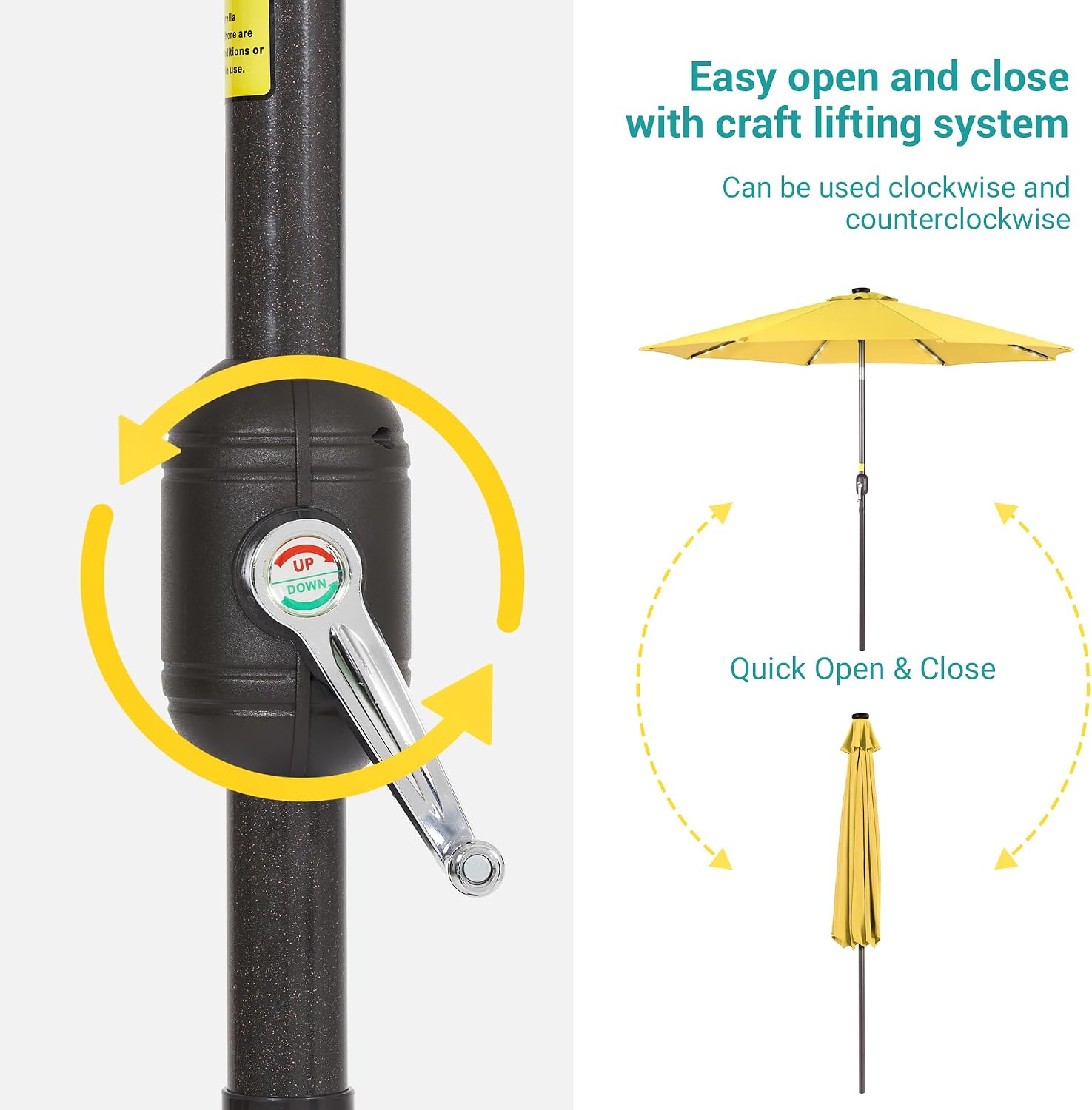 7.5ft Solar Patio Umbrella, Steel umbrella outdoor patio with Tilt and Crank, Waterproof Sunshade Canopy, 6 Ribs Outdoor Umbrella for Garden Deck Backyard Pool,Taupe