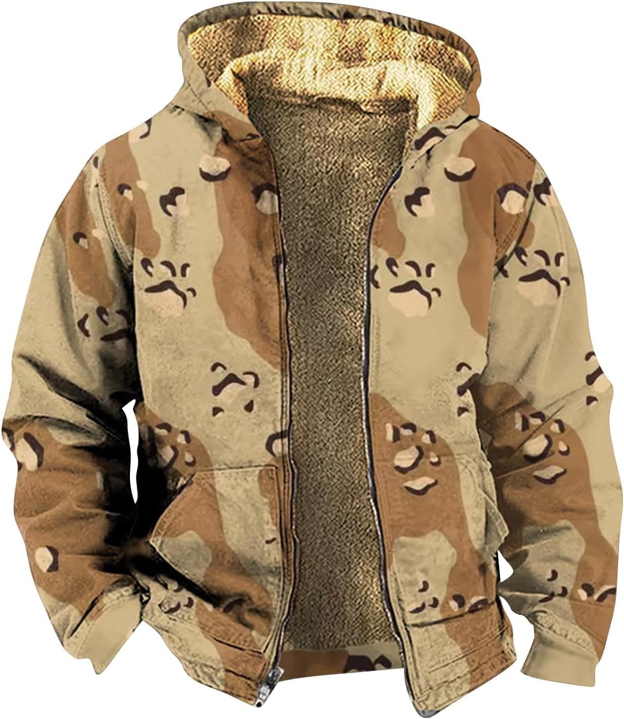 Men Sherpa Fleece Lined Hoodie Zip Up Hooded Sweatshirt Jacket Camo Hoodies Winter Coat Heavyweight Outwear Hunting
