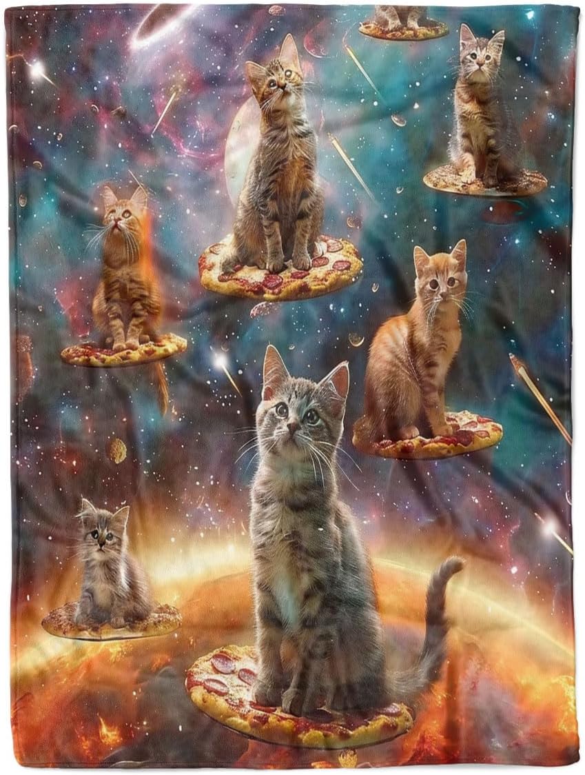 Funny Cat Blanket, Cool Galaxy Space Cute Outer Universe, Soft and Cozy Fleece Throw for Bed, Couch & Travel, Snuggly Gift for Him or Her, and a Warm Gift for Family and Friends, 60" x 80"