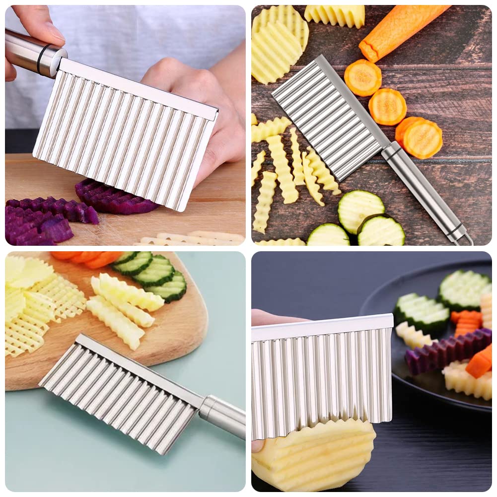 Vicloon Couteau Ondulé en Acier Inoxydable - Coupe Pommes de Terre et Légumes, Lame pour Frites, Fruits et Salade