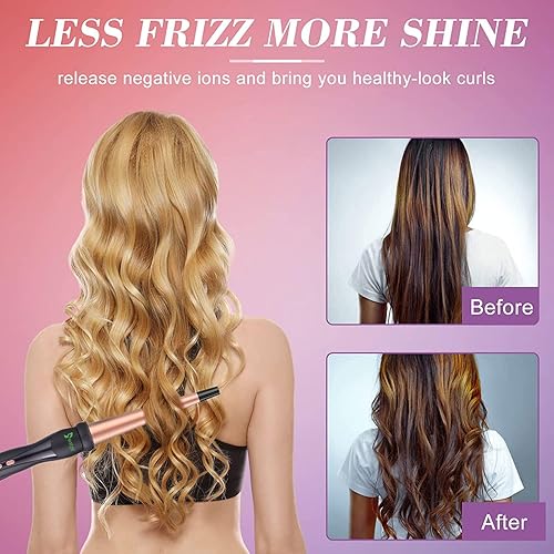 Miniatura 4 de USTAR Varita rizadora 5 en 1 para cabello largo, barriles de cerámica intercambiables de 0.35 a 1.25 pulgadas, rizador de viaje de doble voltaje con