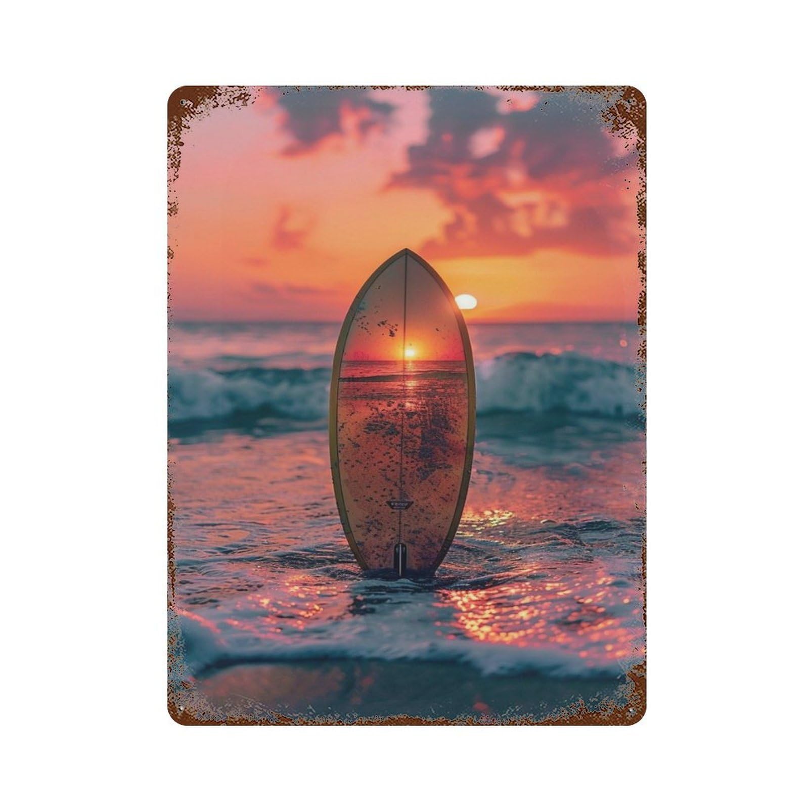 xiaoxiaoshen Vintage Sunset Beach Surfboard Wall Decor Art Metal Tin Poster Modern Home Decor Art Home Bar Shop Decorations Vintage Sign 40x30cm