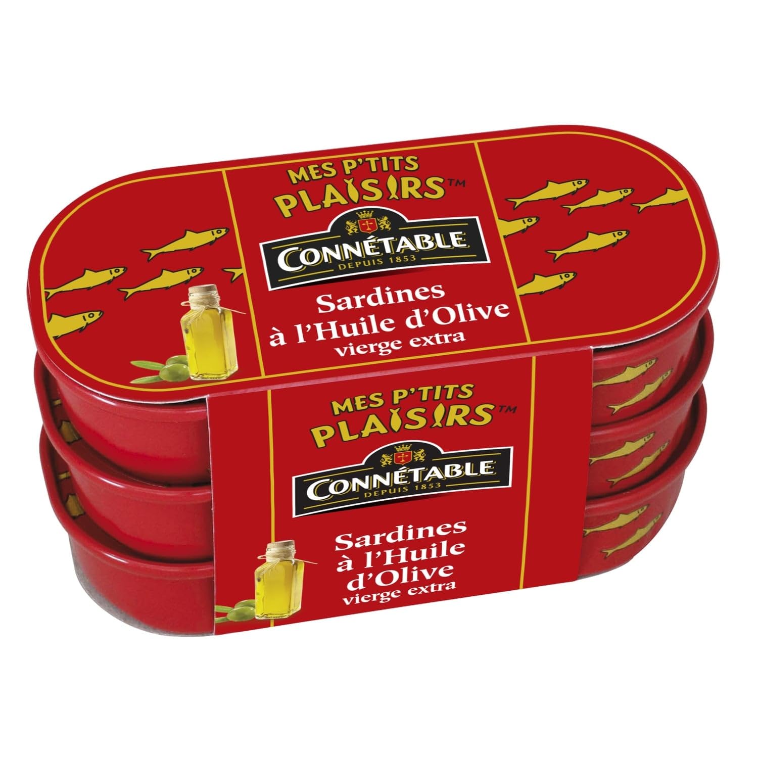 CONNETABLE Mes P'tits Plaisirs Sardines à l'Huile d'Olive Vierge Extra Lot de 3 Boîtes de 165g Poisson Confite Authentique Terroir Français - Lot de 3
