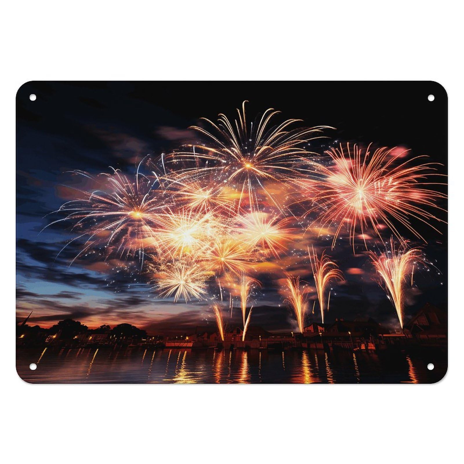 Fekiloot Style Beautiful Fireworks Wall Decor Iron Painting Metal Sign