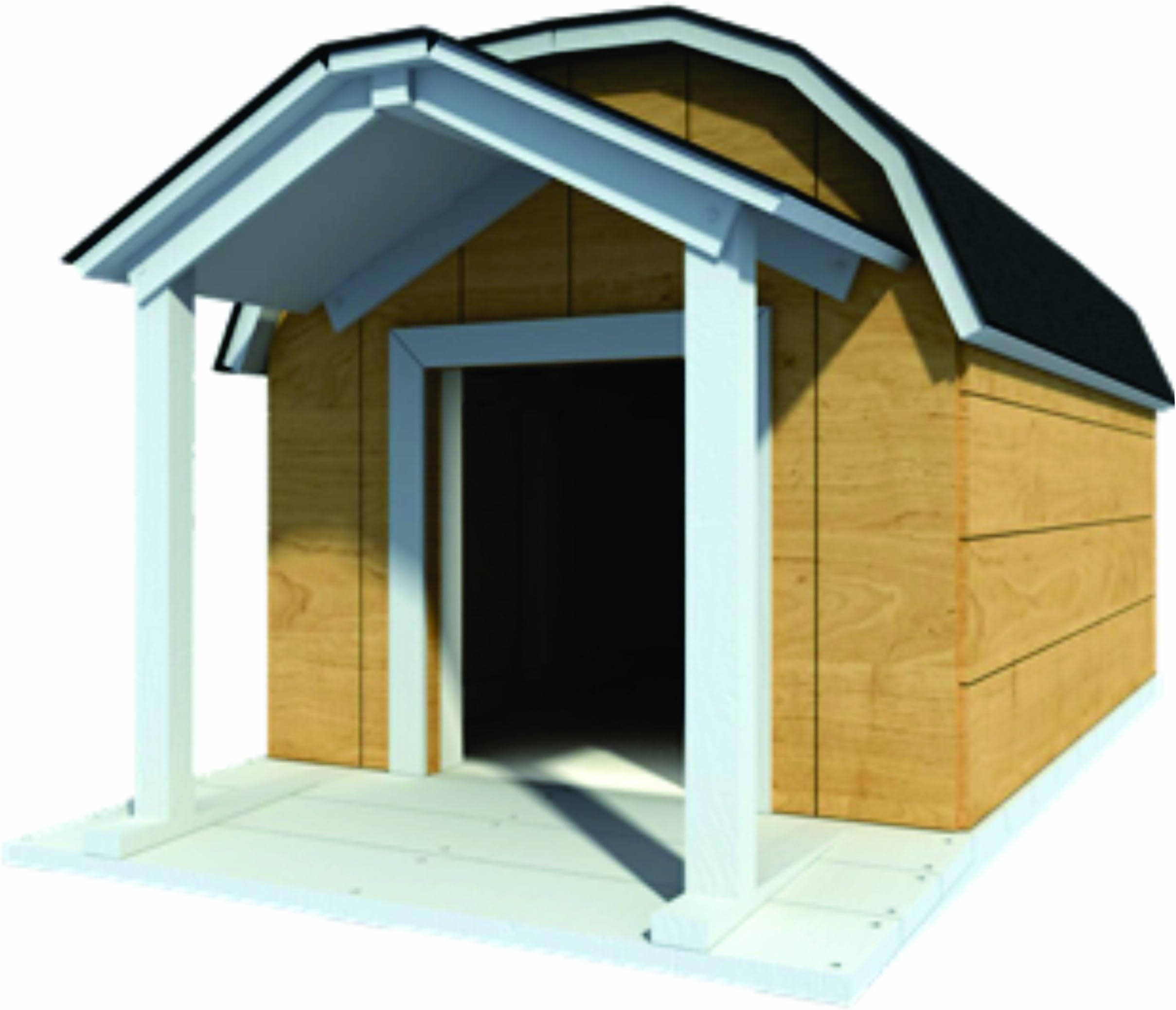 48" x 60" Dog House Plans - Gambrel Roof - Pet Size To 150 lbs - Large Dog - 08