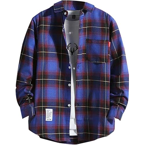 Flannel Shirt for Men Casual Button-Down Plaid Shirt Men Long Sleeve Work Shirts for Men Fashion Fall Jackets for Men