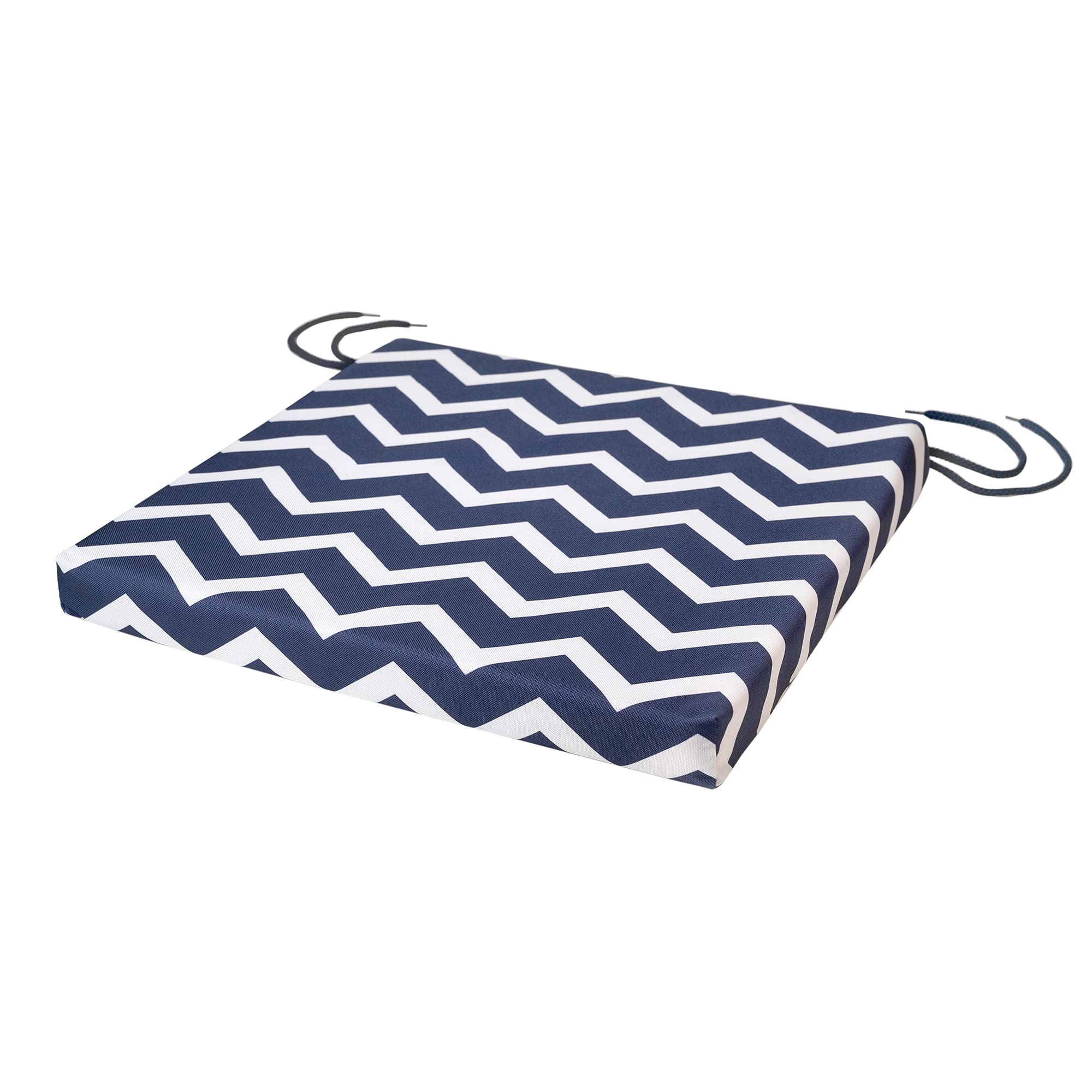 SOFTILLO Patio Chair Cushion with Seat Ties - Indoor and Outdoor Furniture Seating - Water-Resistant Polyester - Kitchen Dining, Lawn & Garden - 40x40x4cm - Zig Zag Dark Blue — image 1