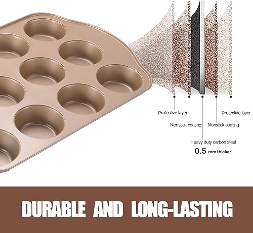 Miniatura 2 de JOHO BAKING Juego de 2 moldes antiadherentes para magdalenas y magdalenas (paquete de 2)  12 tazas regulares + 24 tazas de mini moldes para muffins