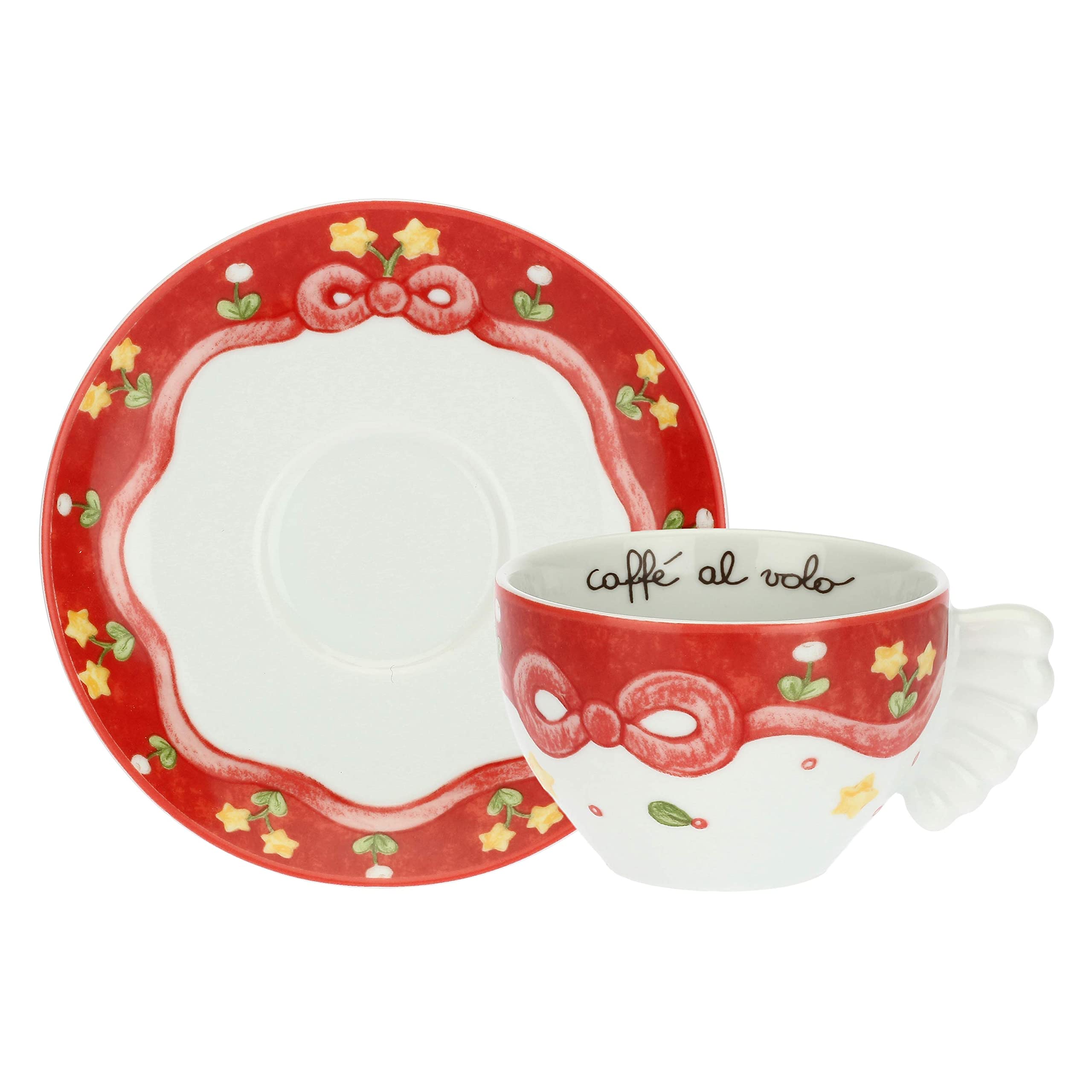 THUN - Confezione 2 Tazze Medie Sweet Christmas - Porcellana - Linea Sweet Christmas - Living, Arredare la Casa - Tazzina Ø 9 cm; 6 cm h 160 ml; Piattino Ø 15 cm