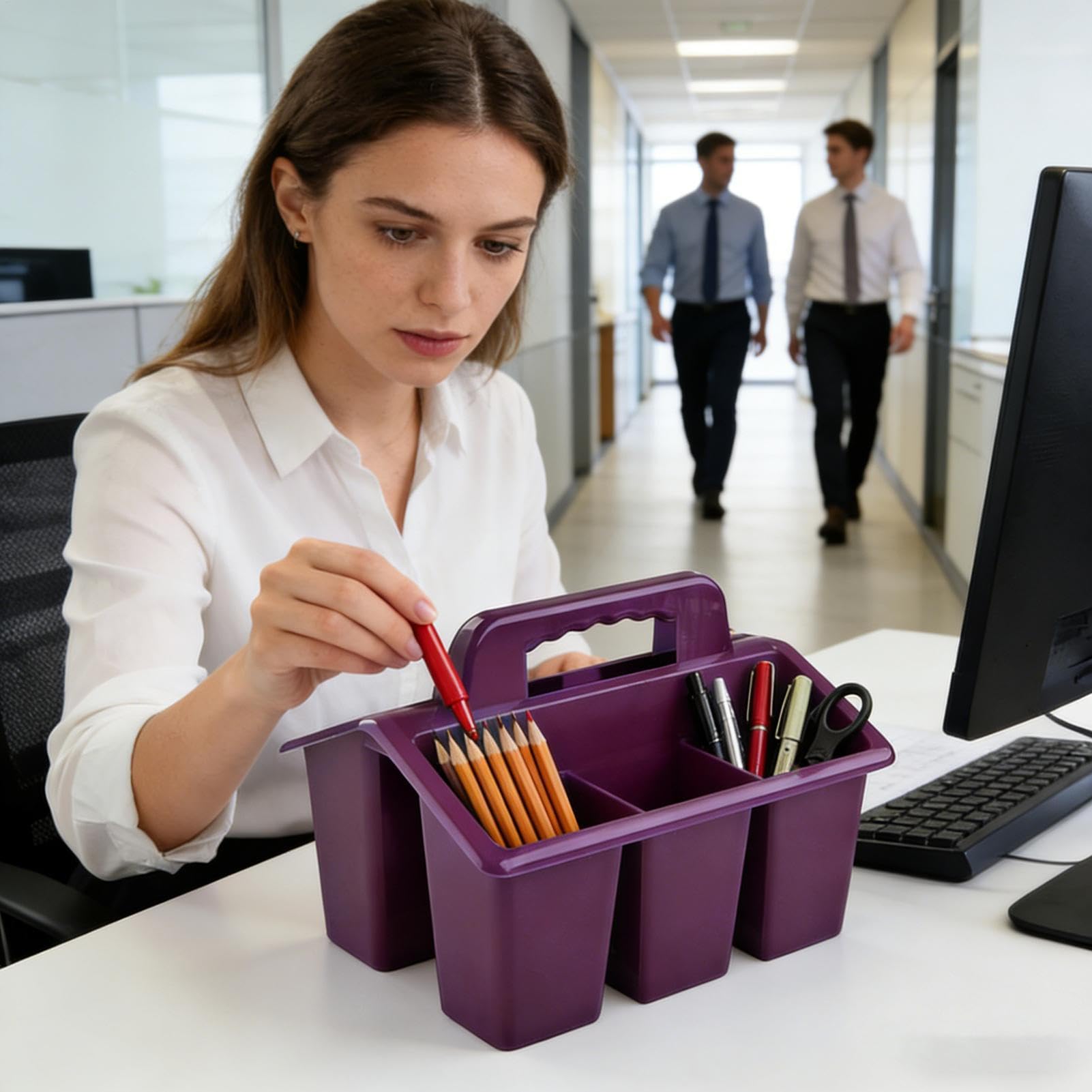 Schreibtisch-Aufbewahrungskorb – Multifunktionskorb mit Tragegriff, Klassenzimmer-Aufbewahrung, Buntstift-Behälter, für Buntstifte, Marker, Wohnheim, Arbeitszimmer, Kunstunterricht, Studenten