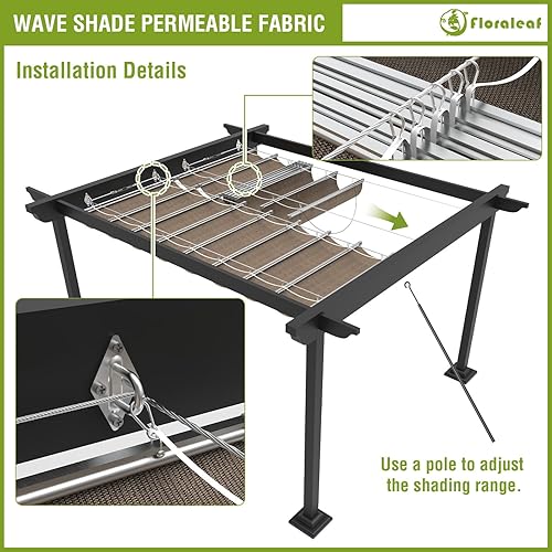 Miniatura 5 de FLORALEAF Toldo retráctil de repuesto para pérgola de 3 x 16 pies, con accesorios para cables, para patio, porche, garaje, terraza, toldo