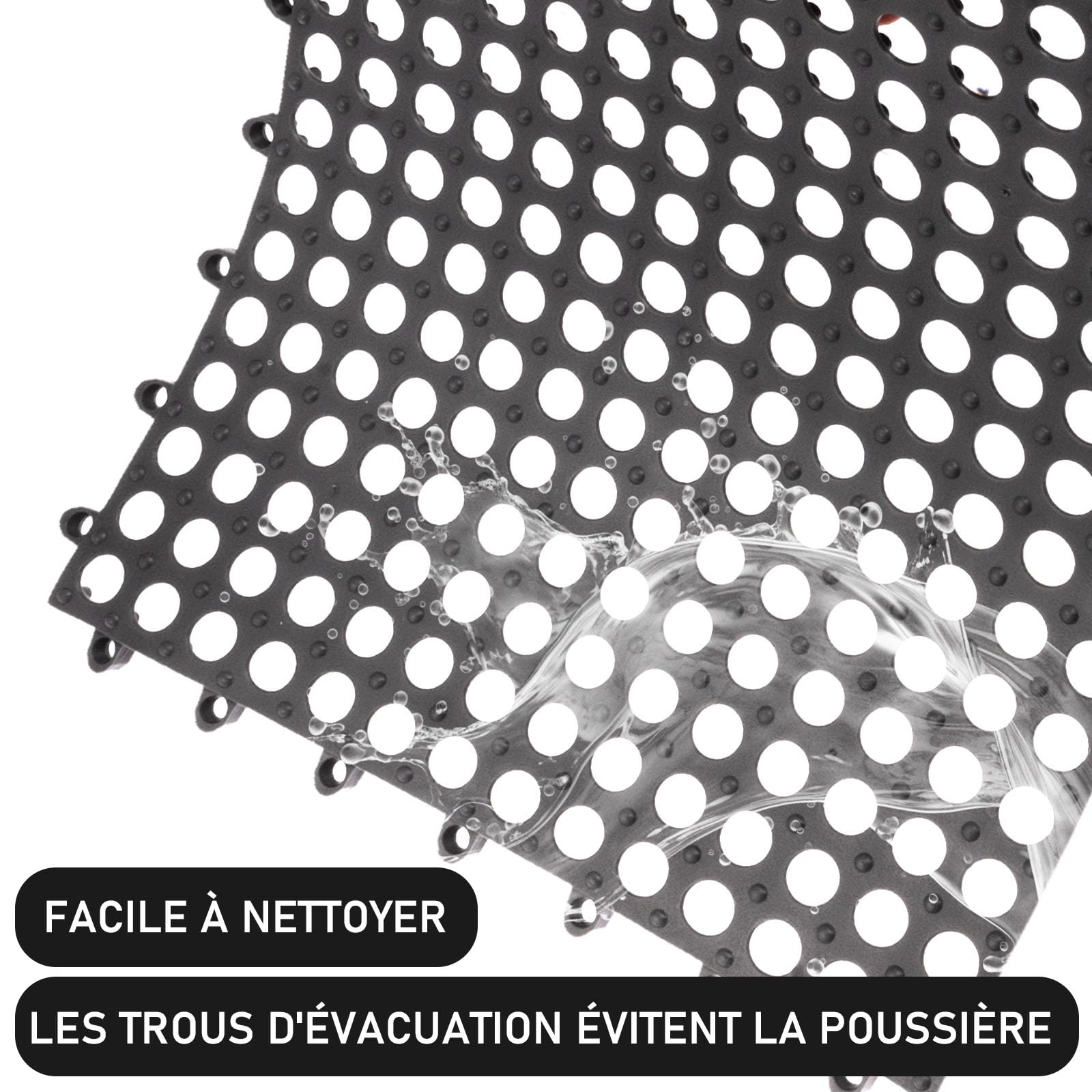 Lot de 24 Dalles Drainantes Grises Emboîtables en PVC, 30 x 30 cm
