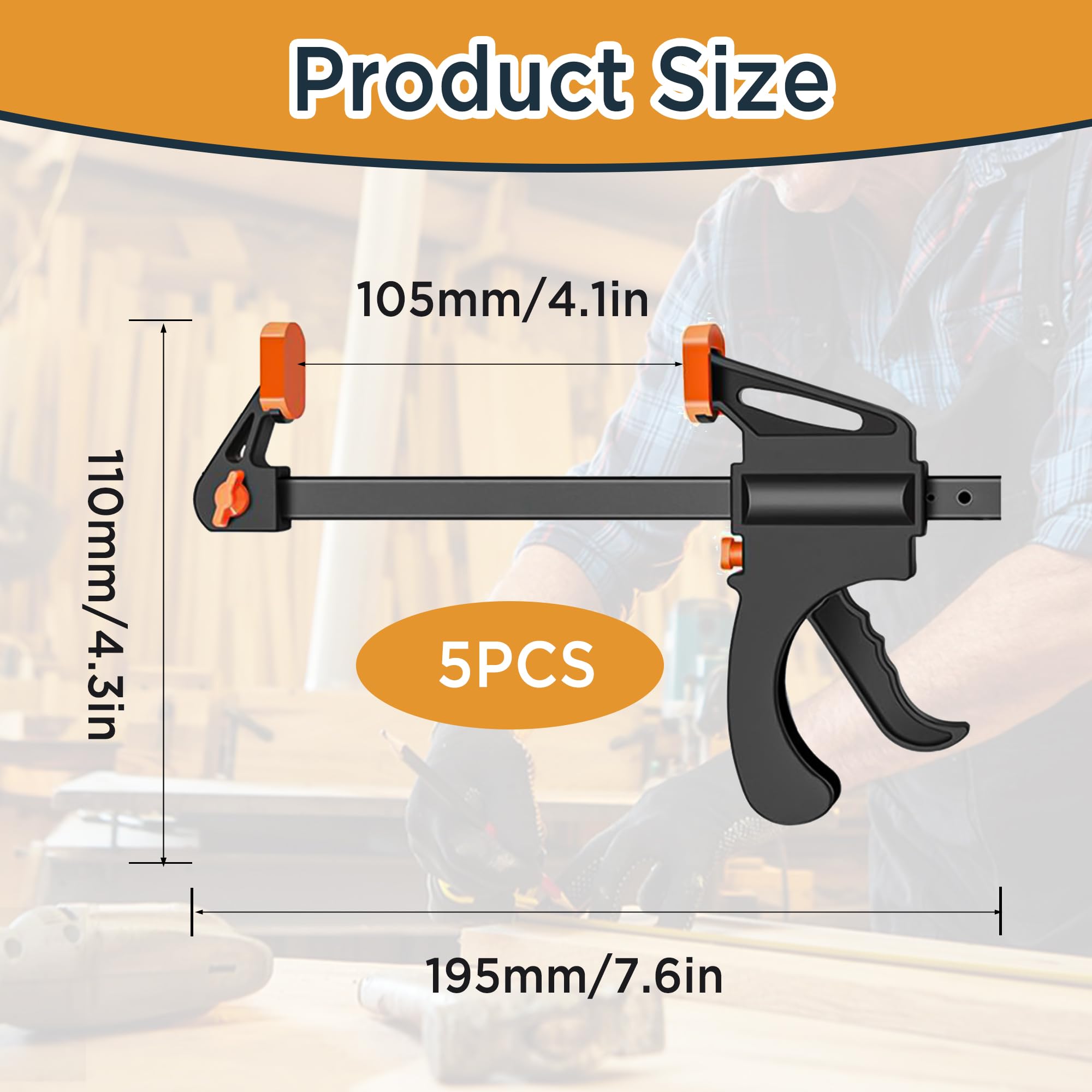 YSDMY 5 Stück Quick Grip Klemmen Schnellgriffklemmen,4-Zoll Ratschenstangenklemmen Einhandstangenklemme für Holz Schnelle und einfache Klemmung