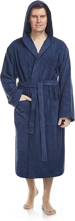 Arus Herren Bademantel mit Kapuze, wadenlang oder knöchellang, 100% Baumwolle (380 g/m²) Frottee OEKO-TEX® Zertifiziert