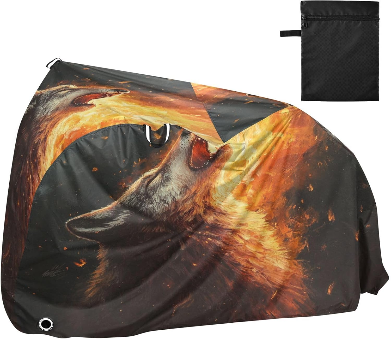 ALAZA Fire Wolf Howling Bike Cover Waterproof Outdoor Ebike Bicycle Covers Tarp Protection for 1/2 Bikes, Sun UV Dust Wind Proof