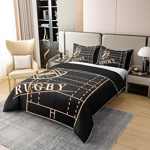 Miniatura 2 de Erosebridal Juego de funda de edredón deportiva para niños pequeños, juego de ropa de cama de rugby 100% algodón natural, funda de edredón brillante
