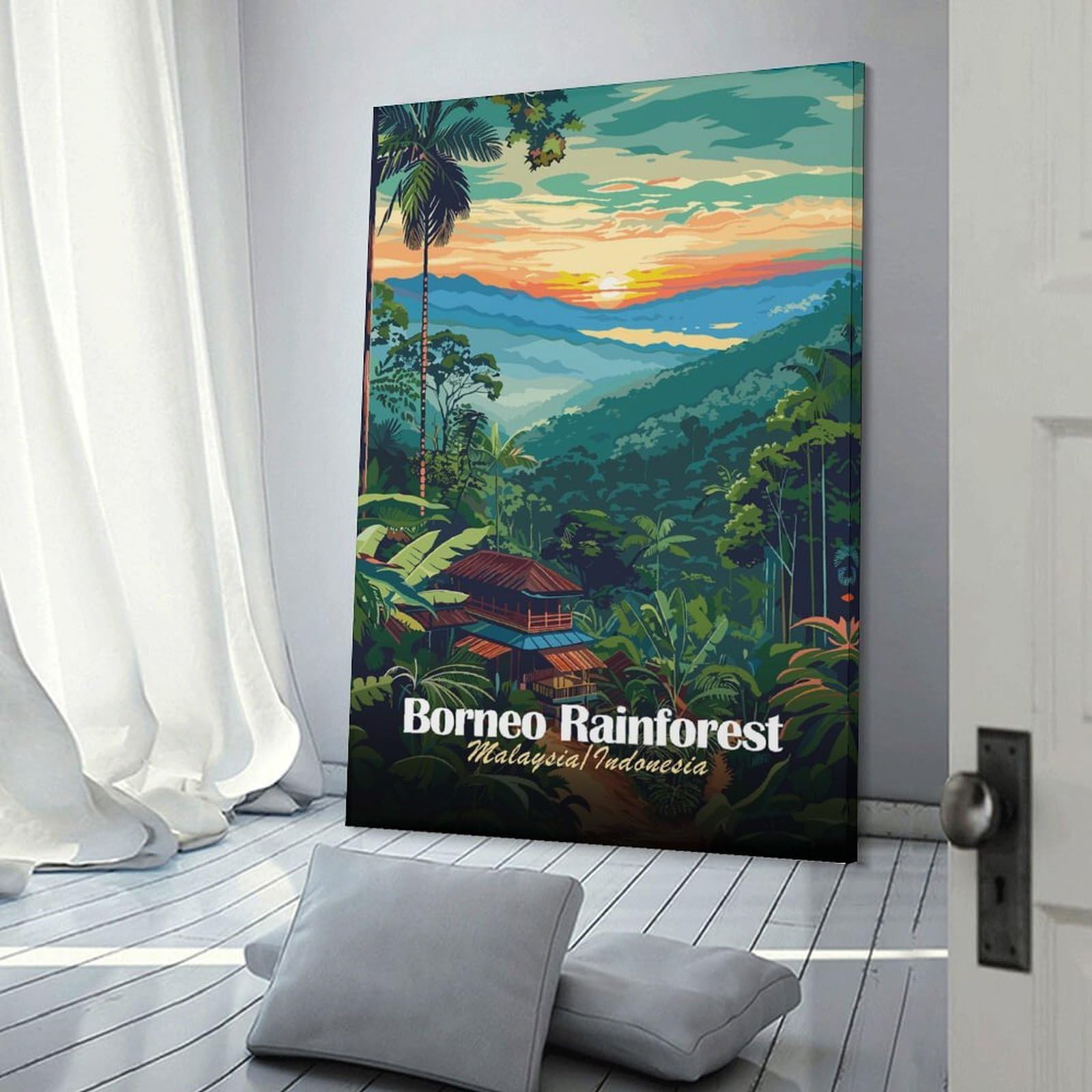 Junmoney Canvas Wall Decor Borneo Rainforest Travel, 20x30inch(50x75cm), for Lounge Decor, Bedroom Walls Or Flats, Eye Catching Artwork for Blank Walls