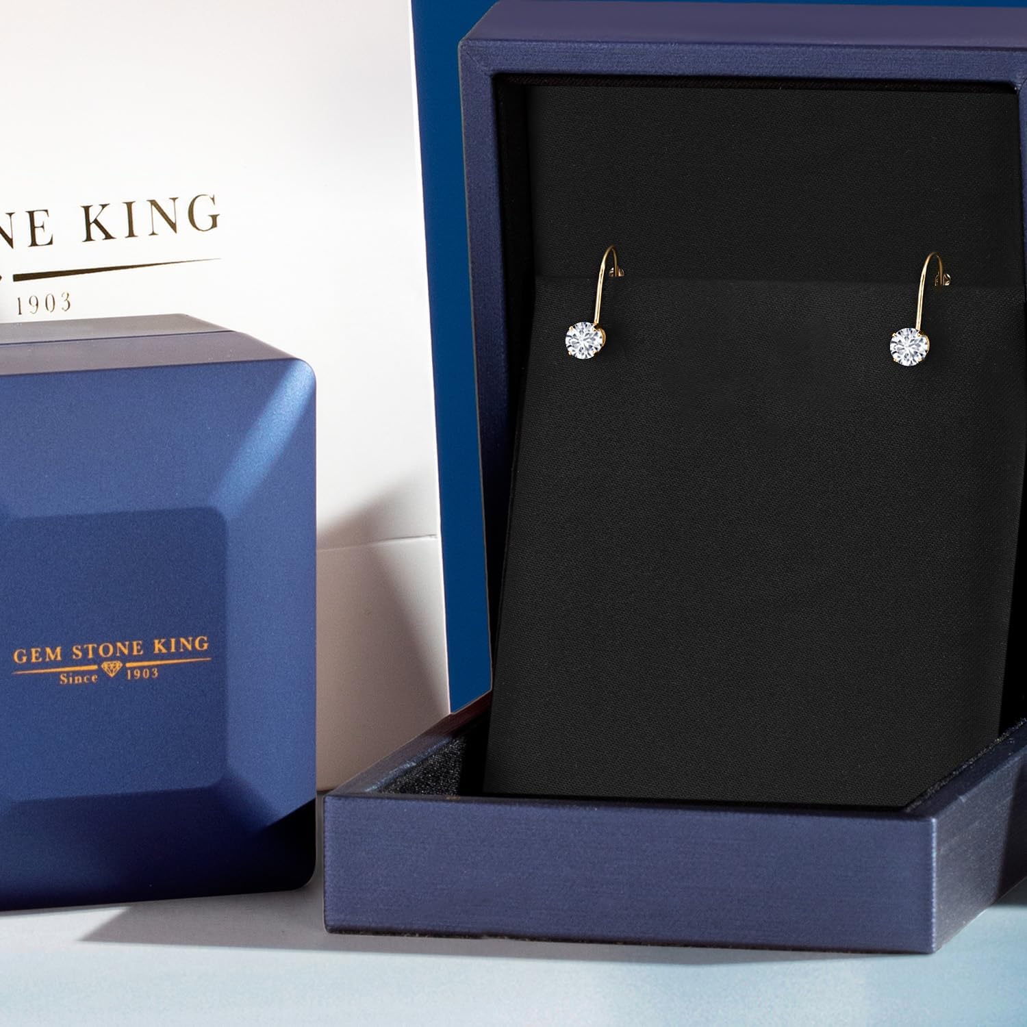 Gem Stone King 0.20-1.50 Cttw 14K Yellow Gold Round Lab Grown Diamond Leverback Dangle Earrings for Women | E-F Color | VVS-VS | April Birthstone | Fine Jewelry Gifts for Mom Wife Her
