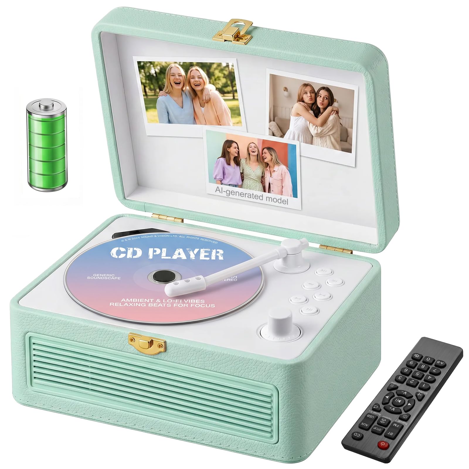 Gueray Portable CD Player with Bluetooth 5.4, 3600mAh Rechargeable Battery