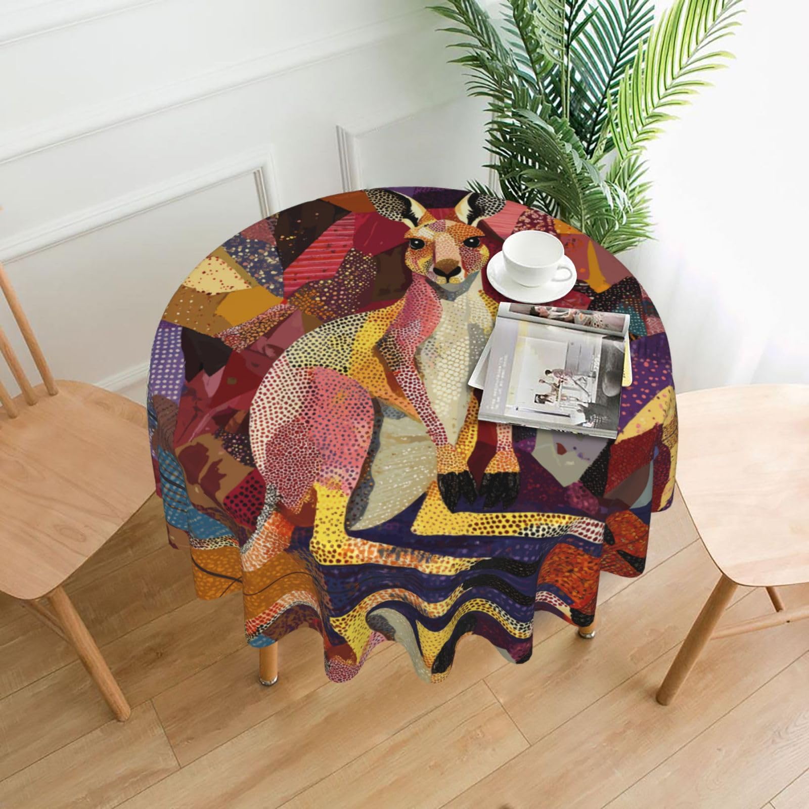 HLBSDM Sparkling Kangaroo Printed Practical Round Tablecloth, Durable, Suitable for Home, Restaurant, Hotel, Gathering, and Decorative Table Covers