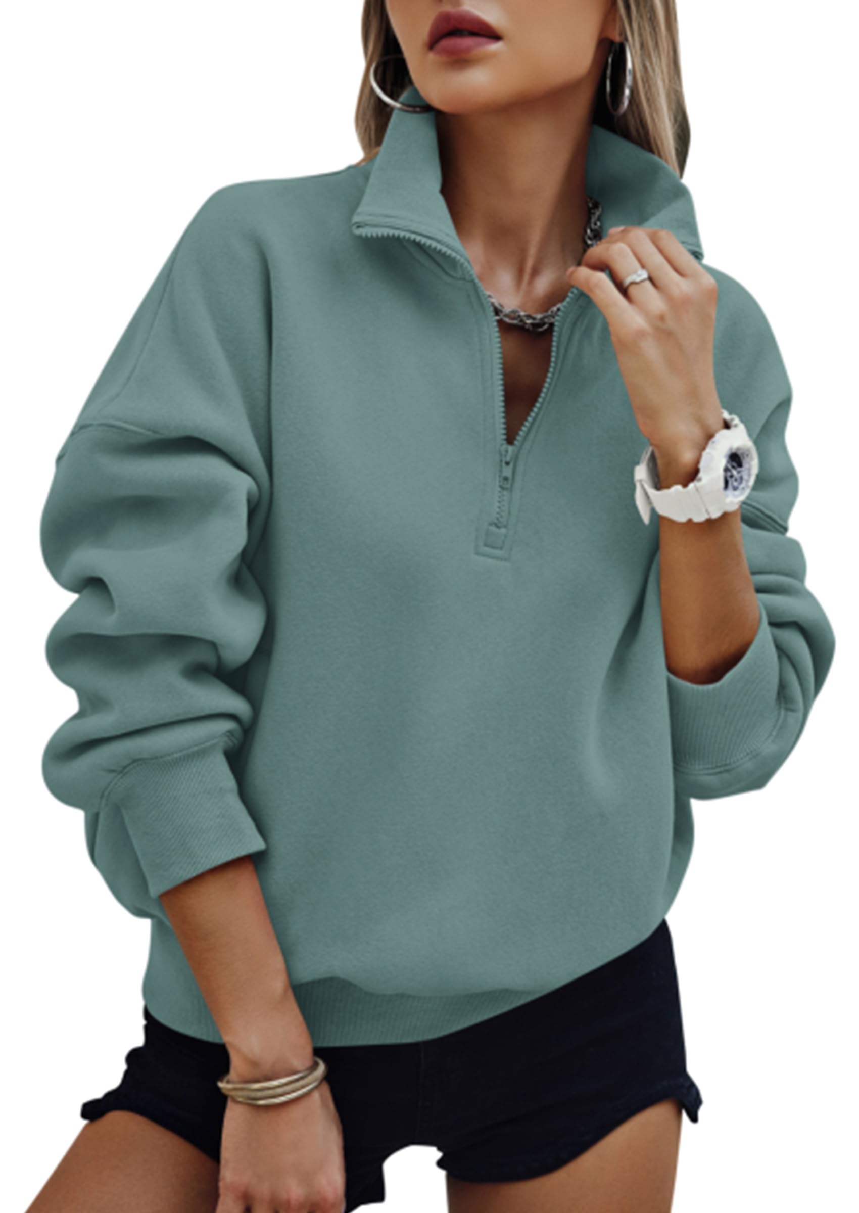 Womens Half Zip Oversized Sweatshirts Fleece Hoodies 2026 Trendy Long Sleeve Pullover Tops Y2k Spring Outfits-image-31