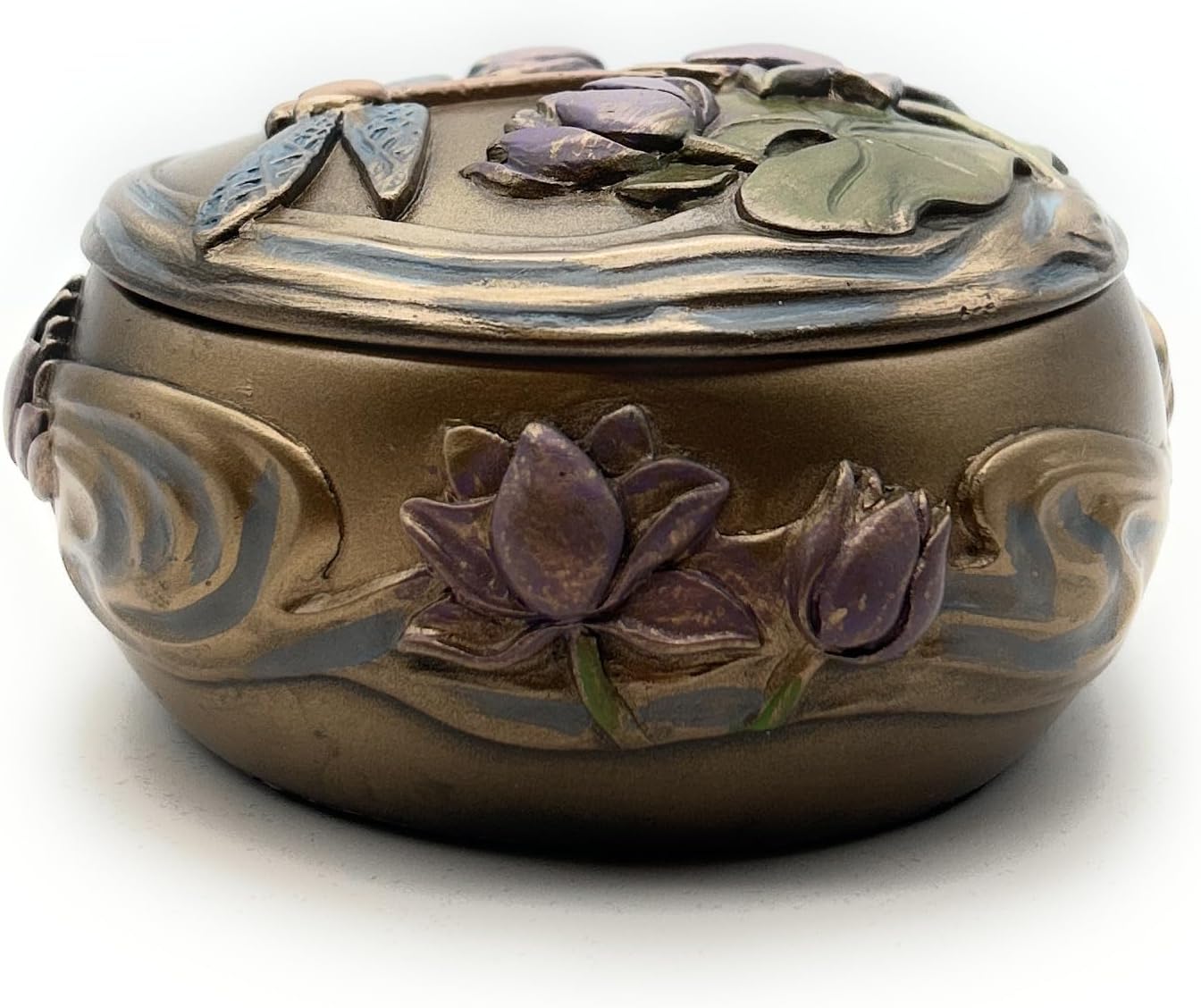 RUSTIX Dragonfly Trinket Box - Art Nouveau Decorative Jewelry Box with Hand-Painted Dragonfly, Floral, and Lily Pad Design - Elegant Dragonfly Gifts for Women and Home Decor