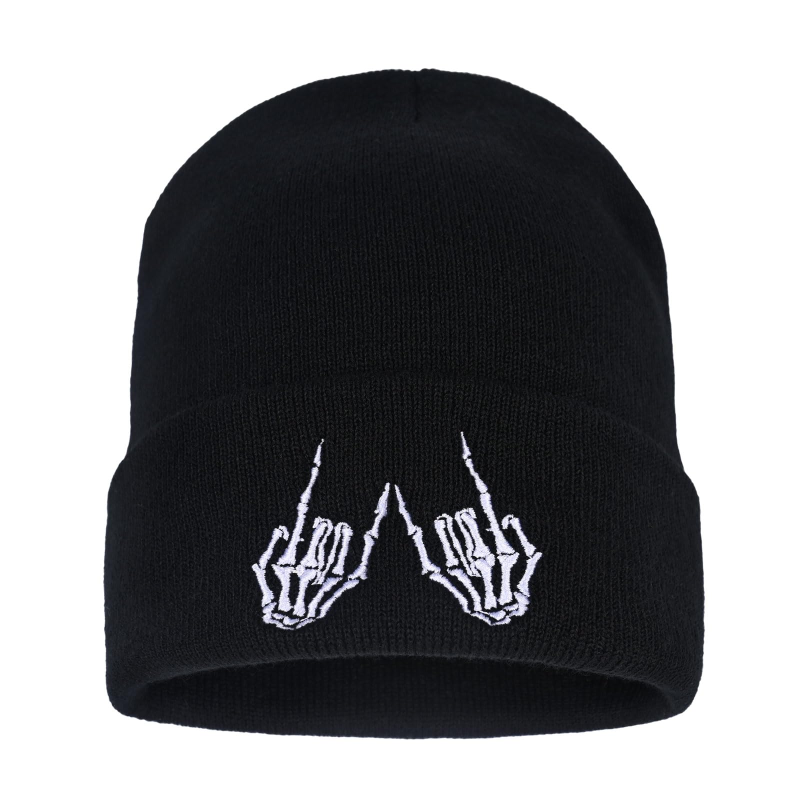 Embroidered Skeleton Beanie Hat Winter Stretch Knit Skull Cap for Men Women