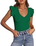 PRETTYGARDEN Womens V Neck Summer Tops Ruffle Sleeveless Slim Fit T Shirts Going Out Casual Blouses 2026