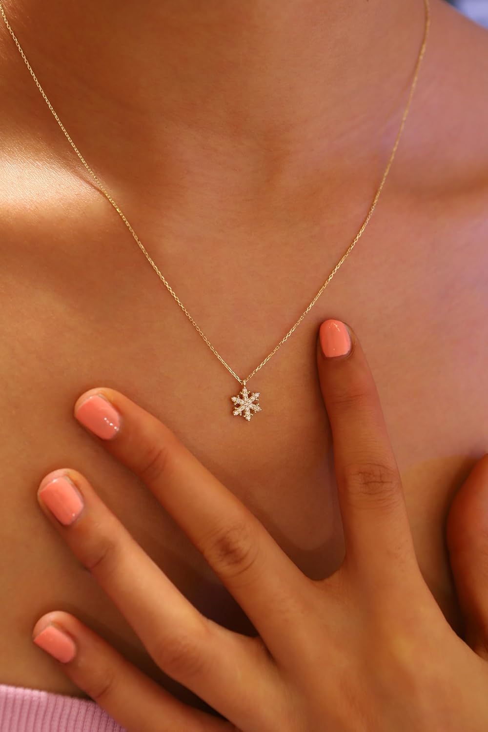 Snowflake Necklace, 14K Real Gold Snowflake Pendant, Tiny Gold Snowflake Necklace, Handmade Snowflake Pendant (Only Pendant, Yellow Gold)