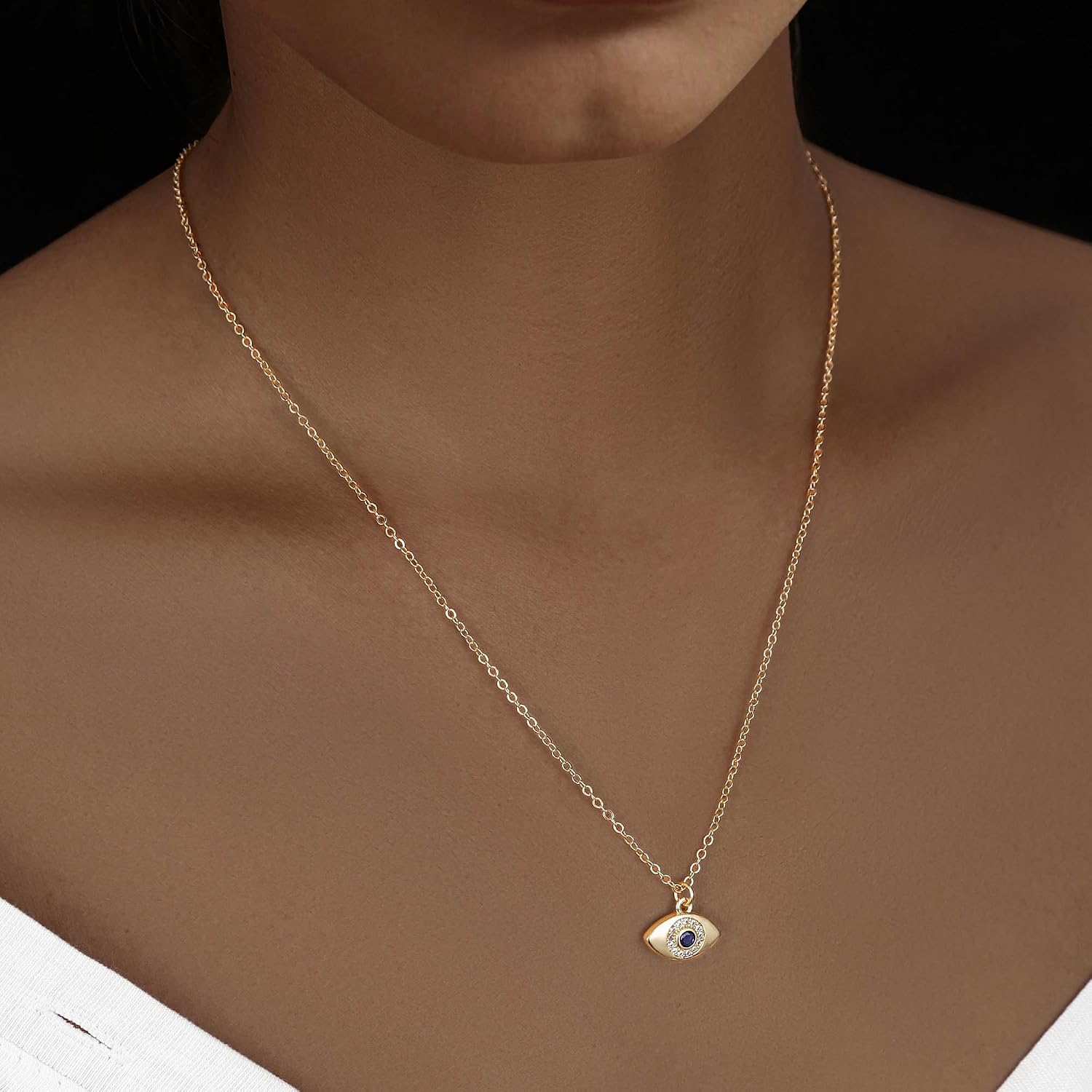 Evil Eye Necklace For Women,Gold/Silver Evil Eye Pendant Necklace Trendy CZ Diamond Evil Eye Necklace Fashion Jewelry Gift