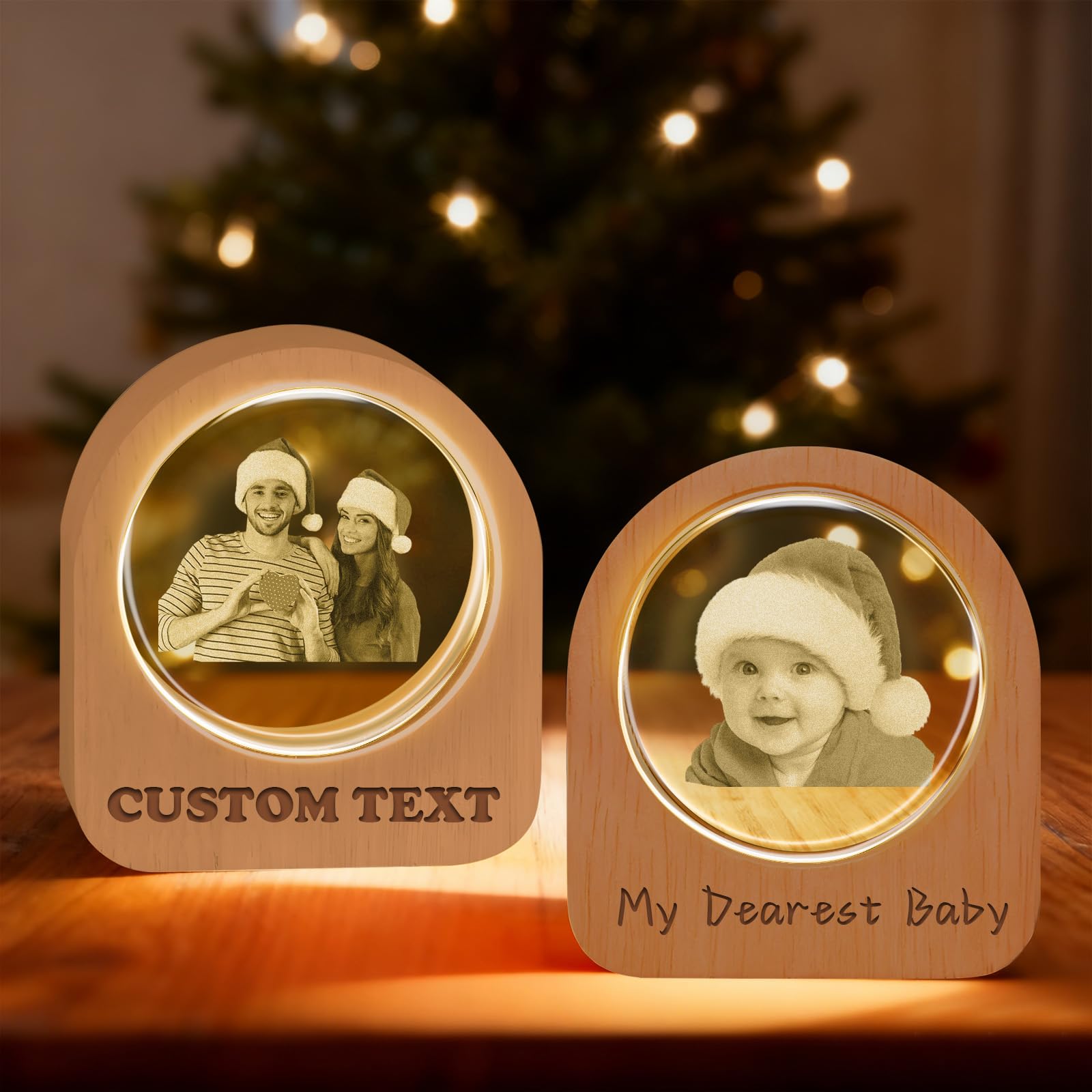 Custom 3D Photo Crystal Ball Night Light Personalized Laser Engraved Name/Text/Picture Globe Lamp with Wood Base Memorial Gift for Family Pets Couples Birthday Anniversary (Little Ben)
