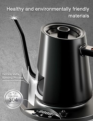 Miniatura 7 de Hervidor eléctrico de cuello de cisne con control de temperatura de precisión de 1 F, hervidor de café y té, hervidor de café y té, acero inoxidable