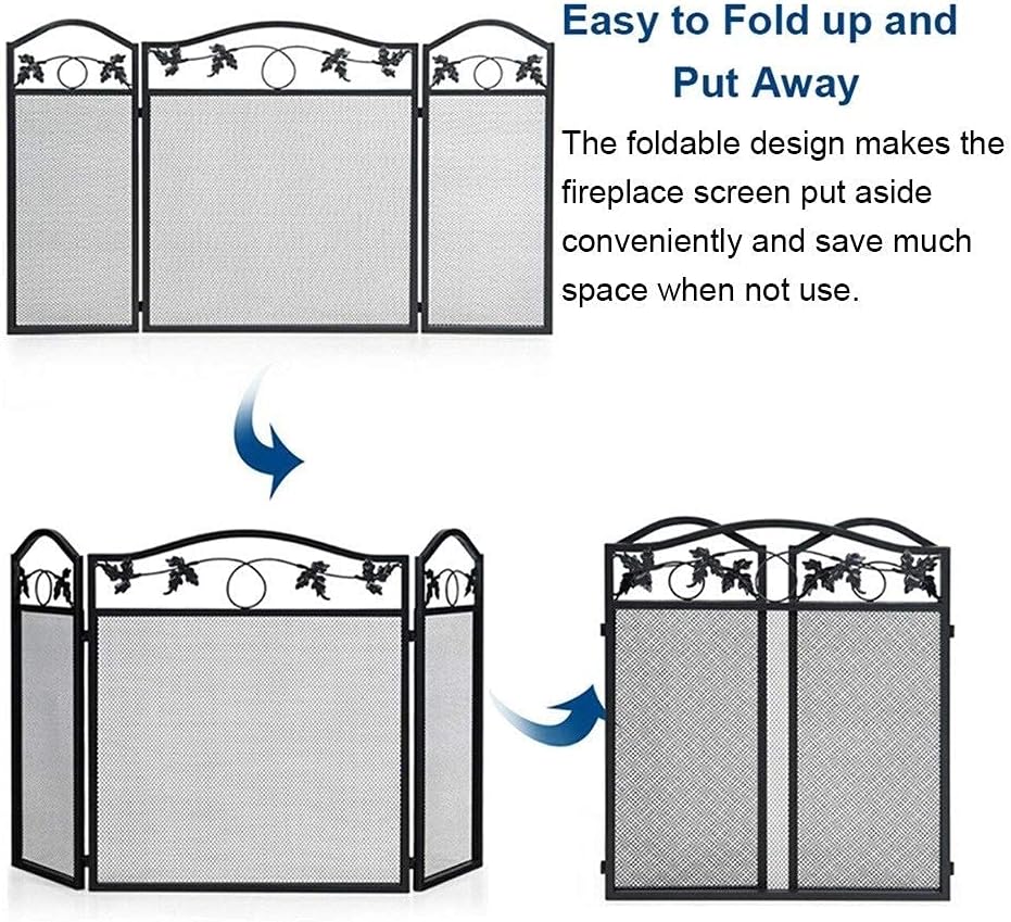 Fireplace Screen Guard, Aged Pewter Look Fireplace Screen Decor， Attractive Fireplace Mesh Screen Curtain with Hinges， Display Seasonal Pieces Screen (Color : Brown)