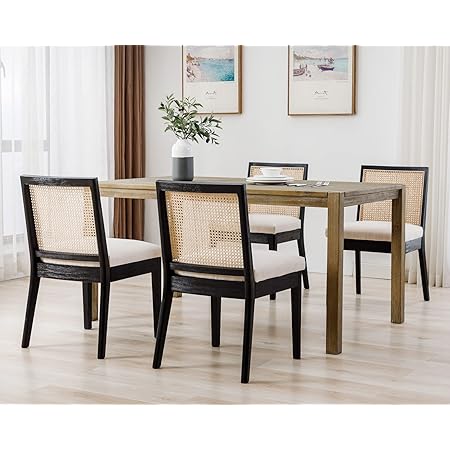 Amazon.com - LIVINOVA Farmhouse Rattan Dining Chairs Set of 4, Mid ...