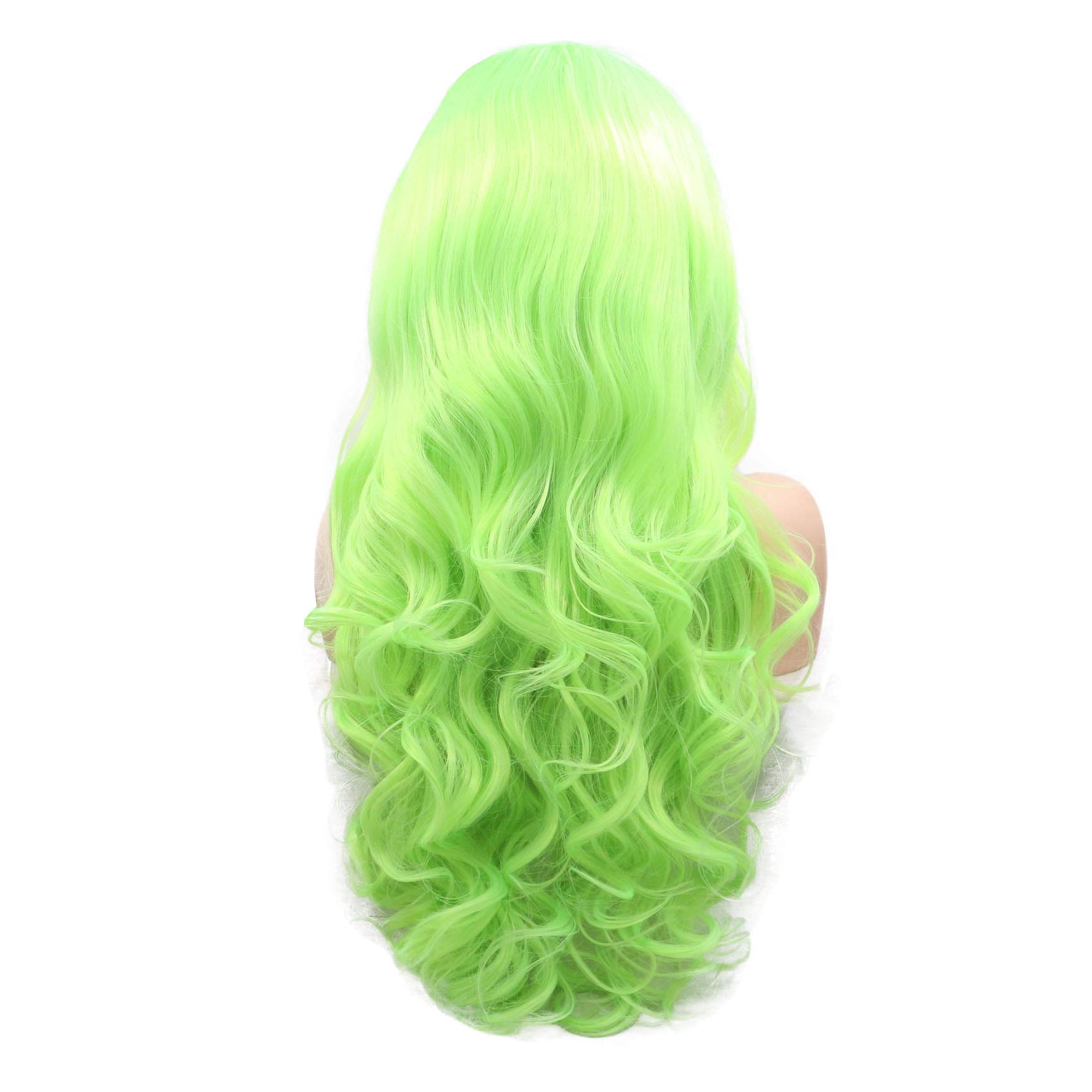 Yinuozhogntian24" Fluorescent Green Wigs for Women Neon Green Long Wave Synthetic Lace Front Wigs for Women Daily Use Glueless Heat Resistant Hair Replacement Wigs Cosplay Party Drag Queen