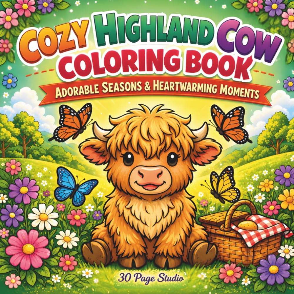 Cozy Highland Cow Coloring Book: Adorable Seasons & Heartwarming Moments (30 Page Studio)