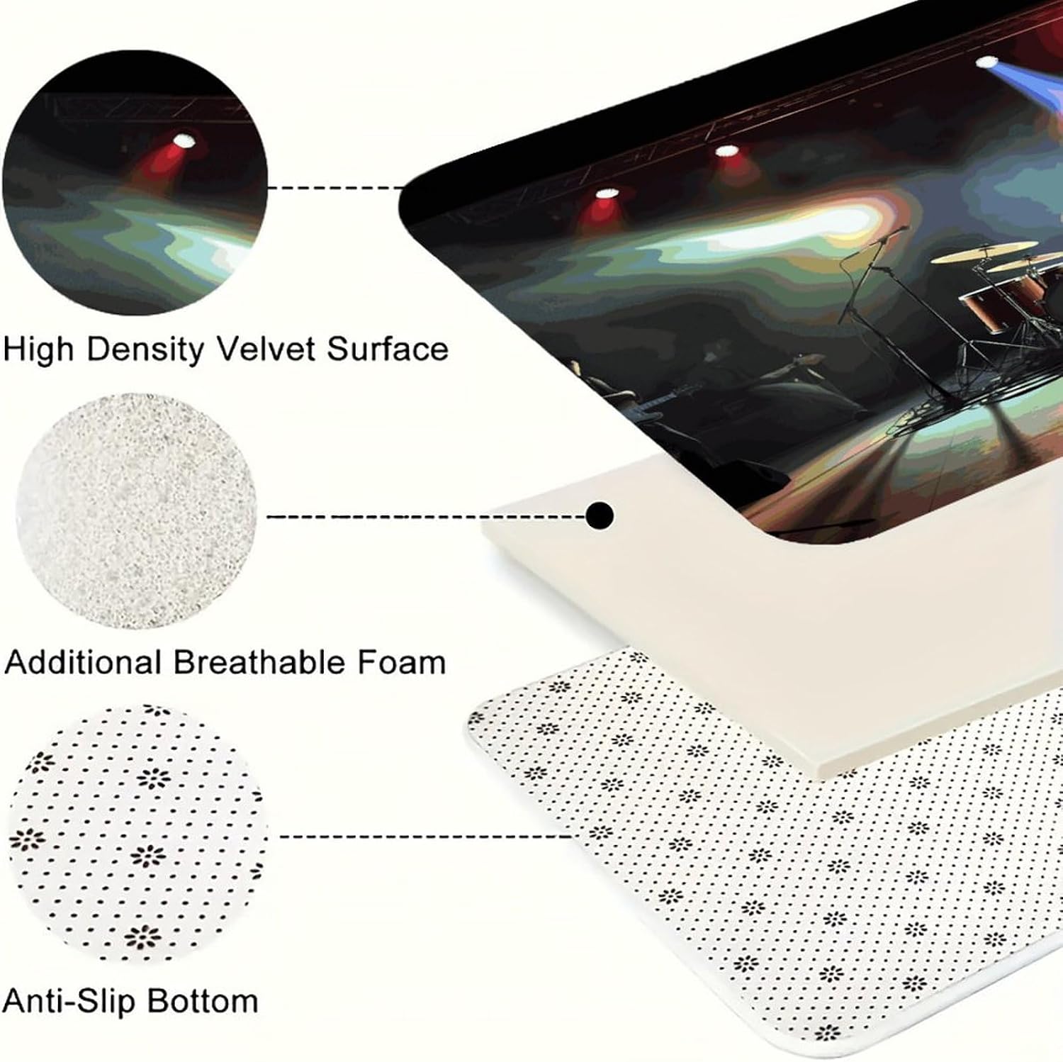 Rock Band Stage Kitchen Mat Kitchen Rug Set | Kitchen Rugs Flannel Velvety Washable breathable Water Absorbent Soft ，kitchen utensils for Kitchen, Floor,Laundry