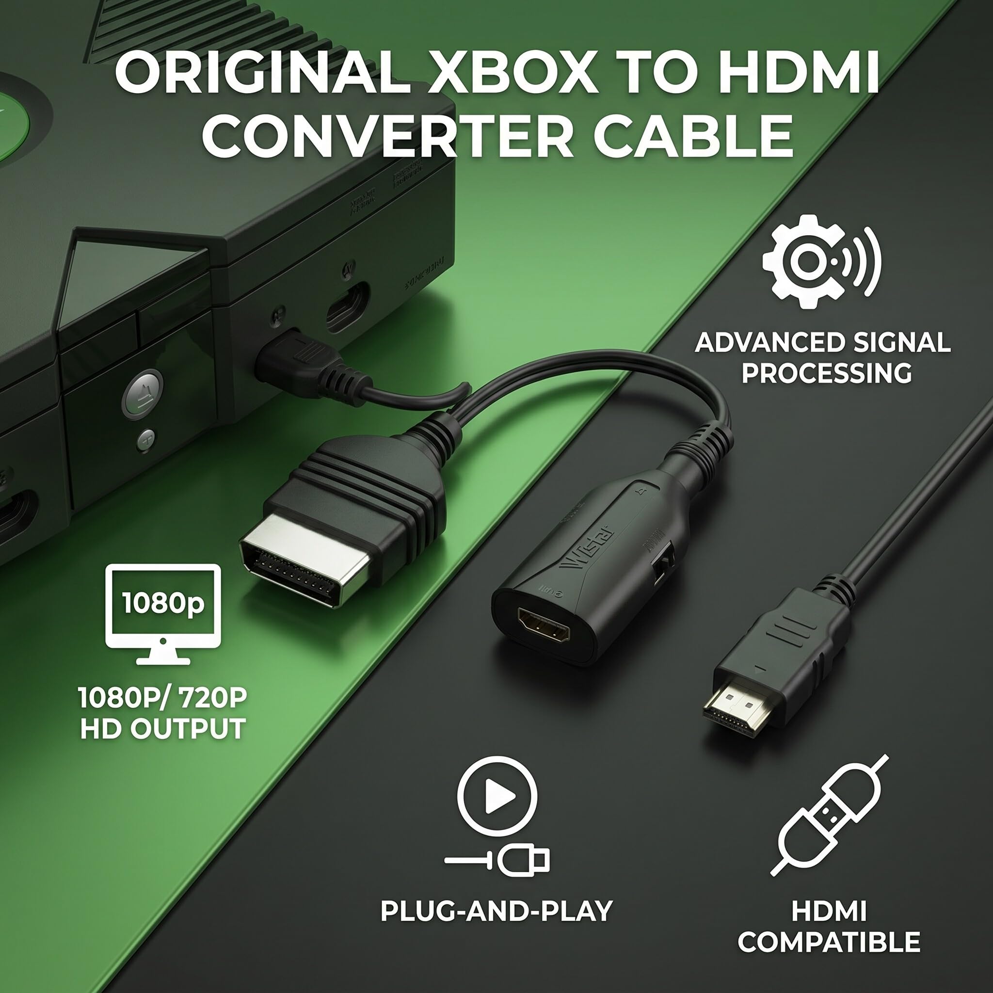 Yosoo Health Gear Convertisseur X Box Original vers HDMI, câble de Liaison HD 1080p/720p, Adaptateur Plug-and-Play pour Console Classique vers TV Moderne